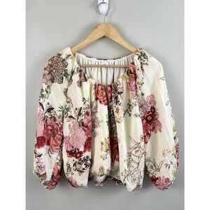 Maurices Women's Cropped Top Victorian Floral SZ‎ M Lined Bubble Hem Long Sleeve